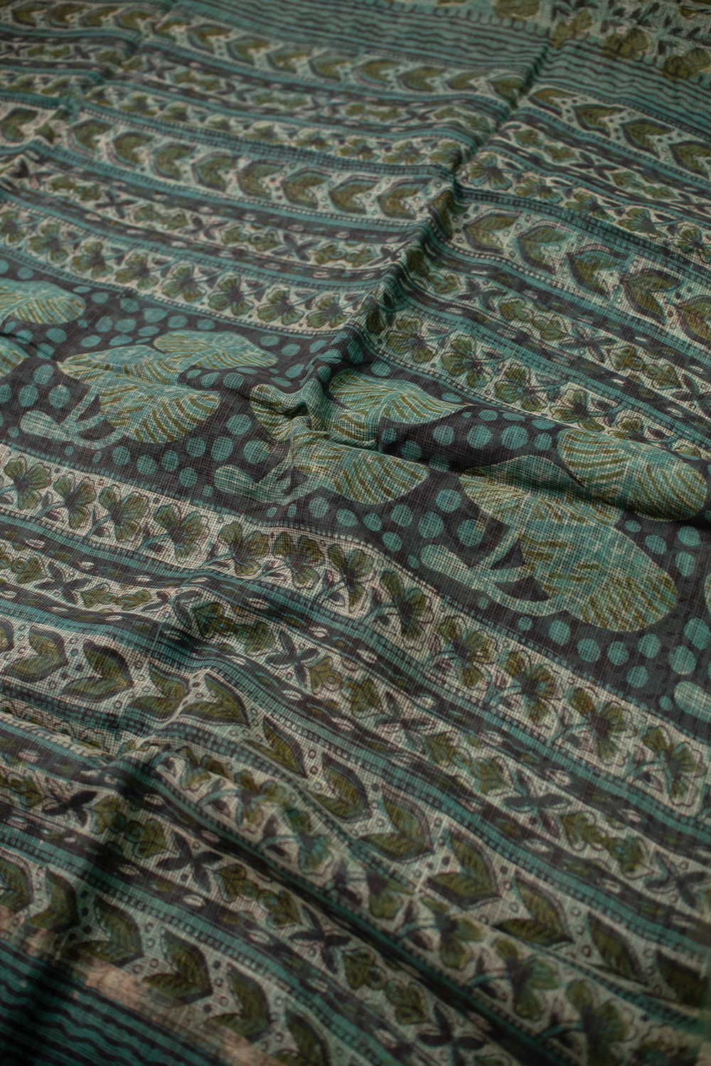 Leaf Pattern Block Printed Kota Cotton saree - Image 3