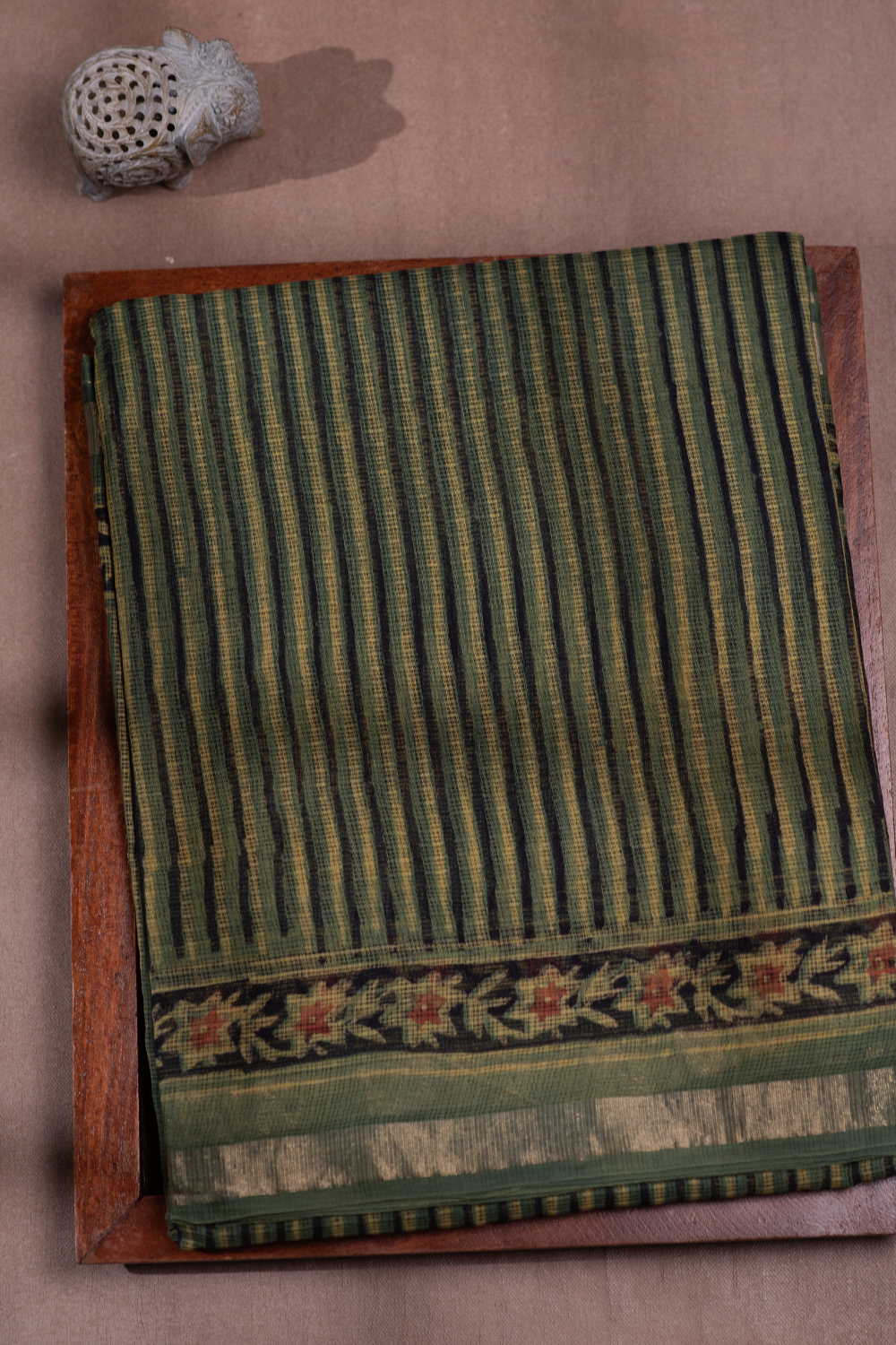 Stripe Design Block Printed Kota Cotton saree