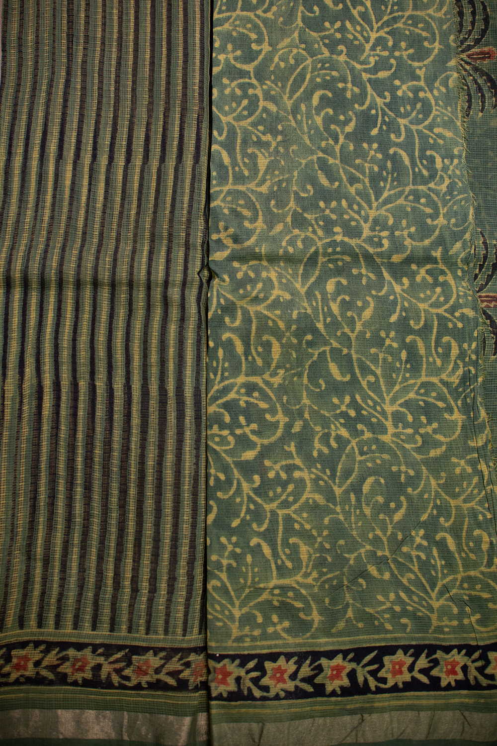 Stripe Design Block Printed Kota Cotton saree - Image 4