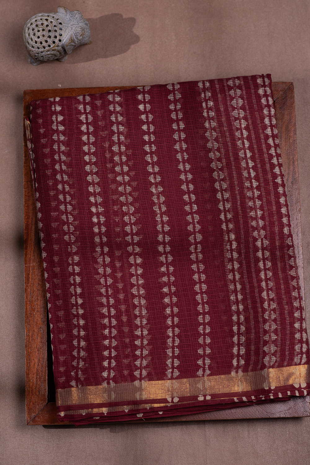 Maroon Block Printed Kota Cotton saree