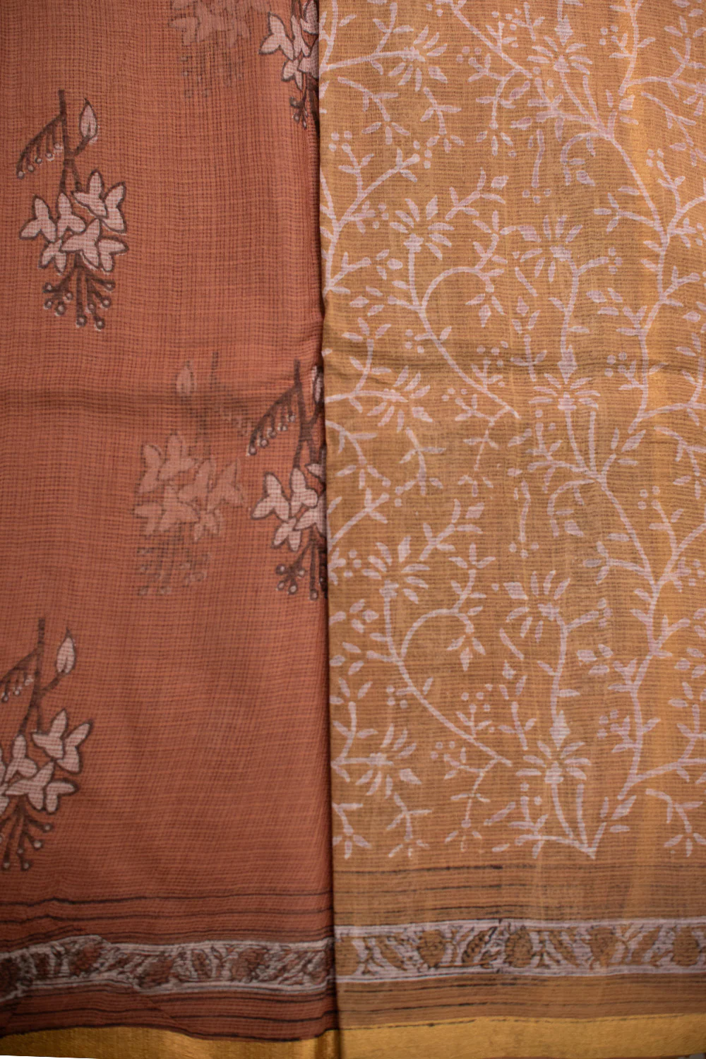 Brown Block Printed Kota Cotton saree - Image 4