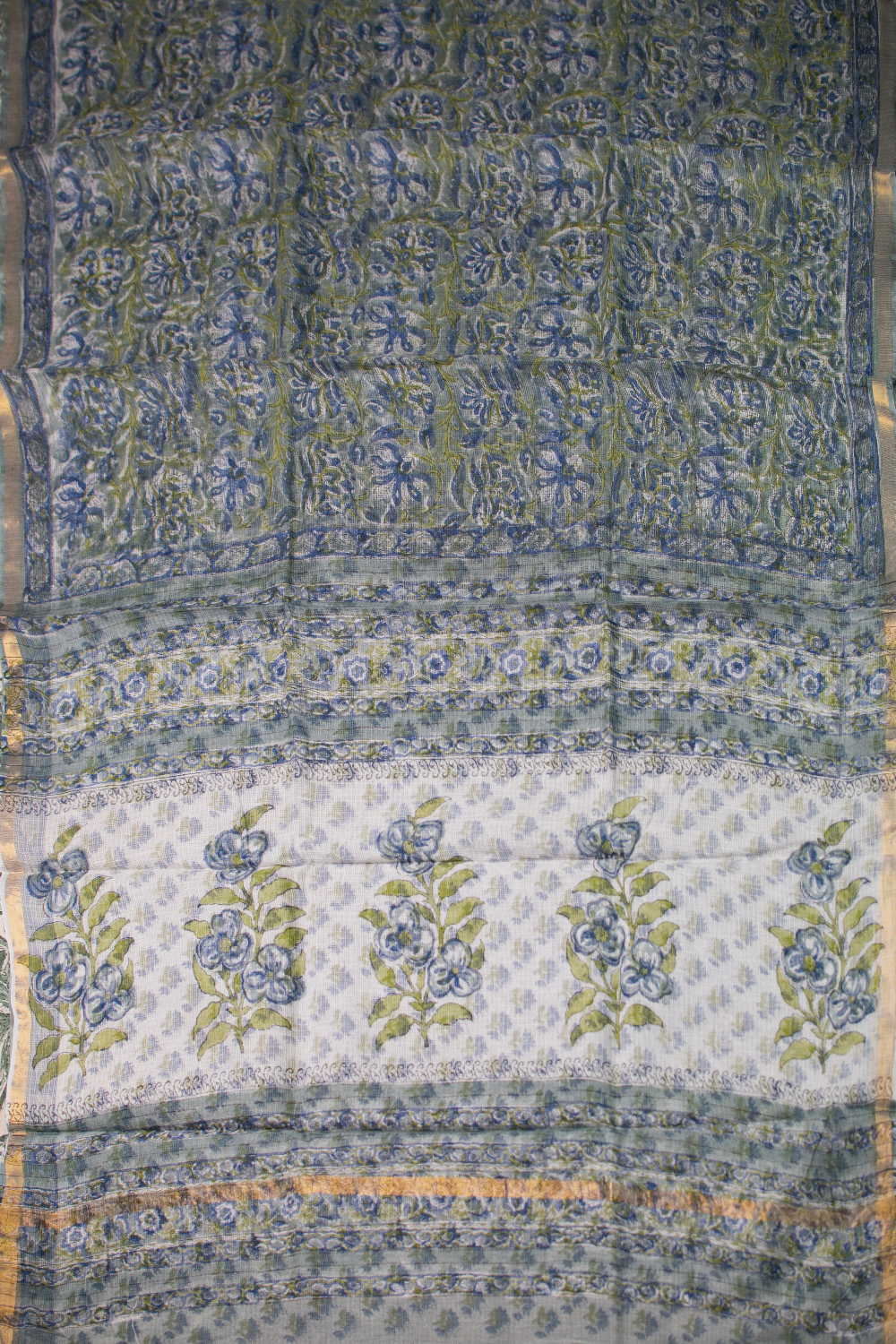 Green Garden Block Printed Kota Cotton saree - Image 2