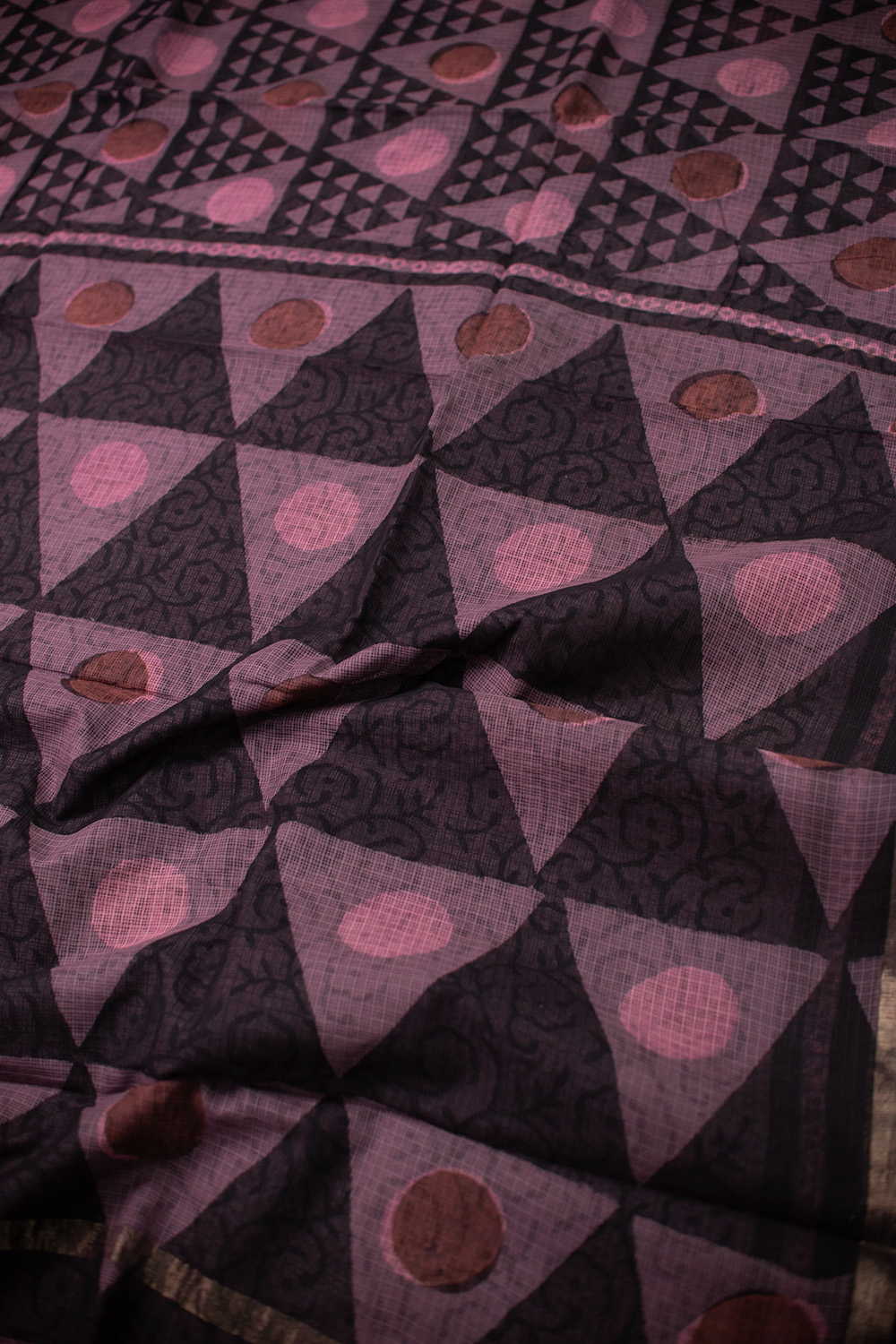 Patterned - Black Block Printed Kota Cotton saree - Image 3