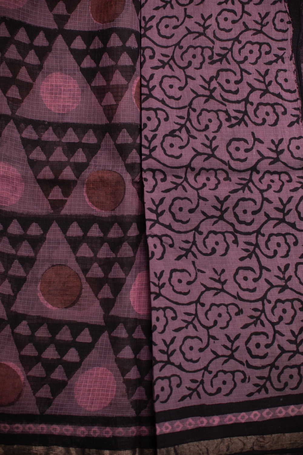 Patterned - Black Block Printed Kota Cotton saree - Image 4