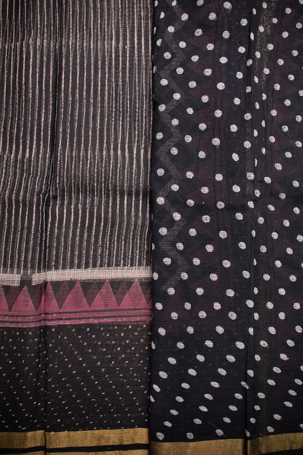 Black Block Printed Kota Cotton saree - Image 4