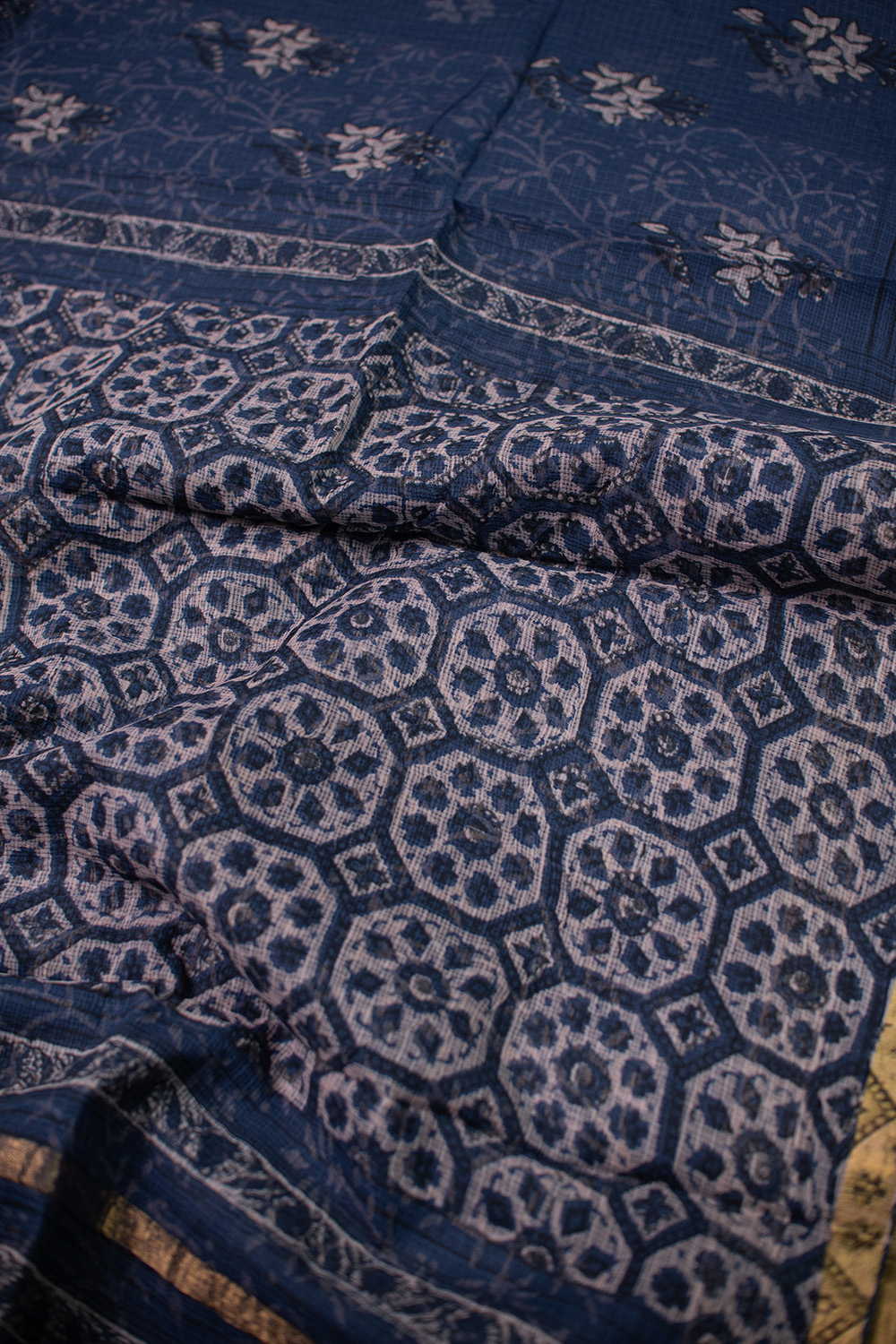 Indigo Block Printed Kota Cotton saree - Image 3