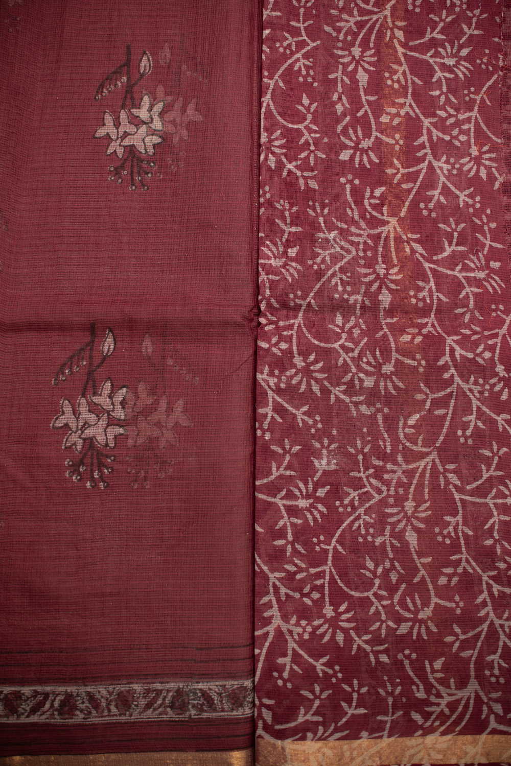 Shades of Maroon Block Printed Kota Cotton saree - Image 4