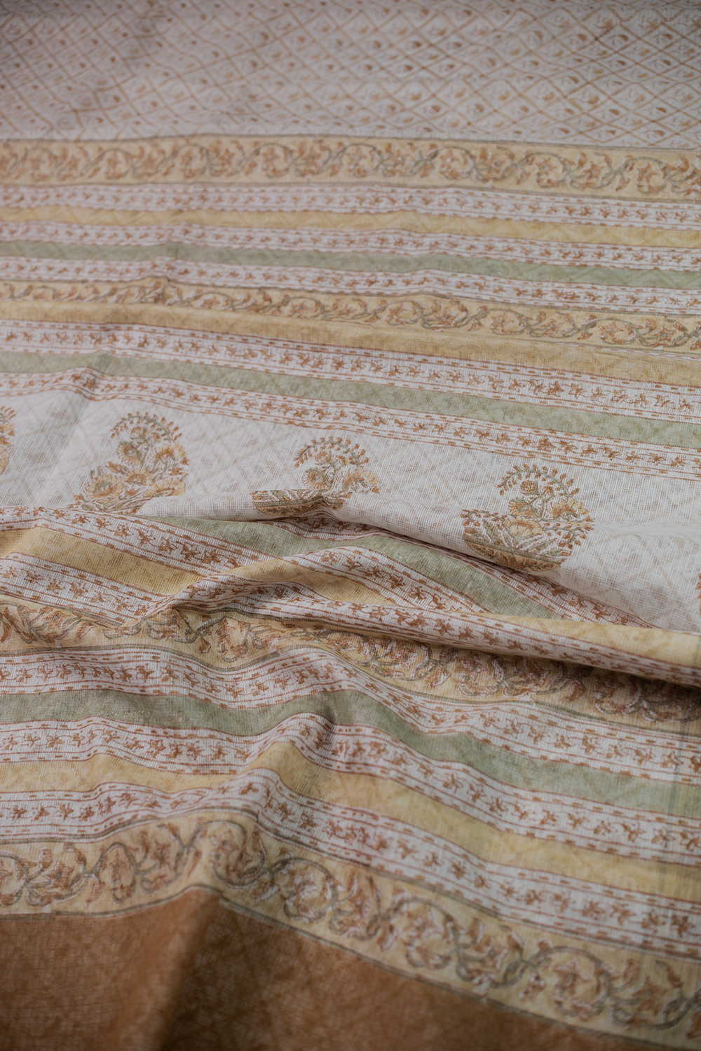Snow Cream Block Printed Kota Cotton saree - Image 3