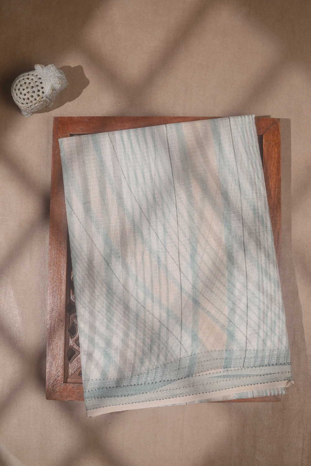 Cream with Stripe Block Printed Kota Cotton saree