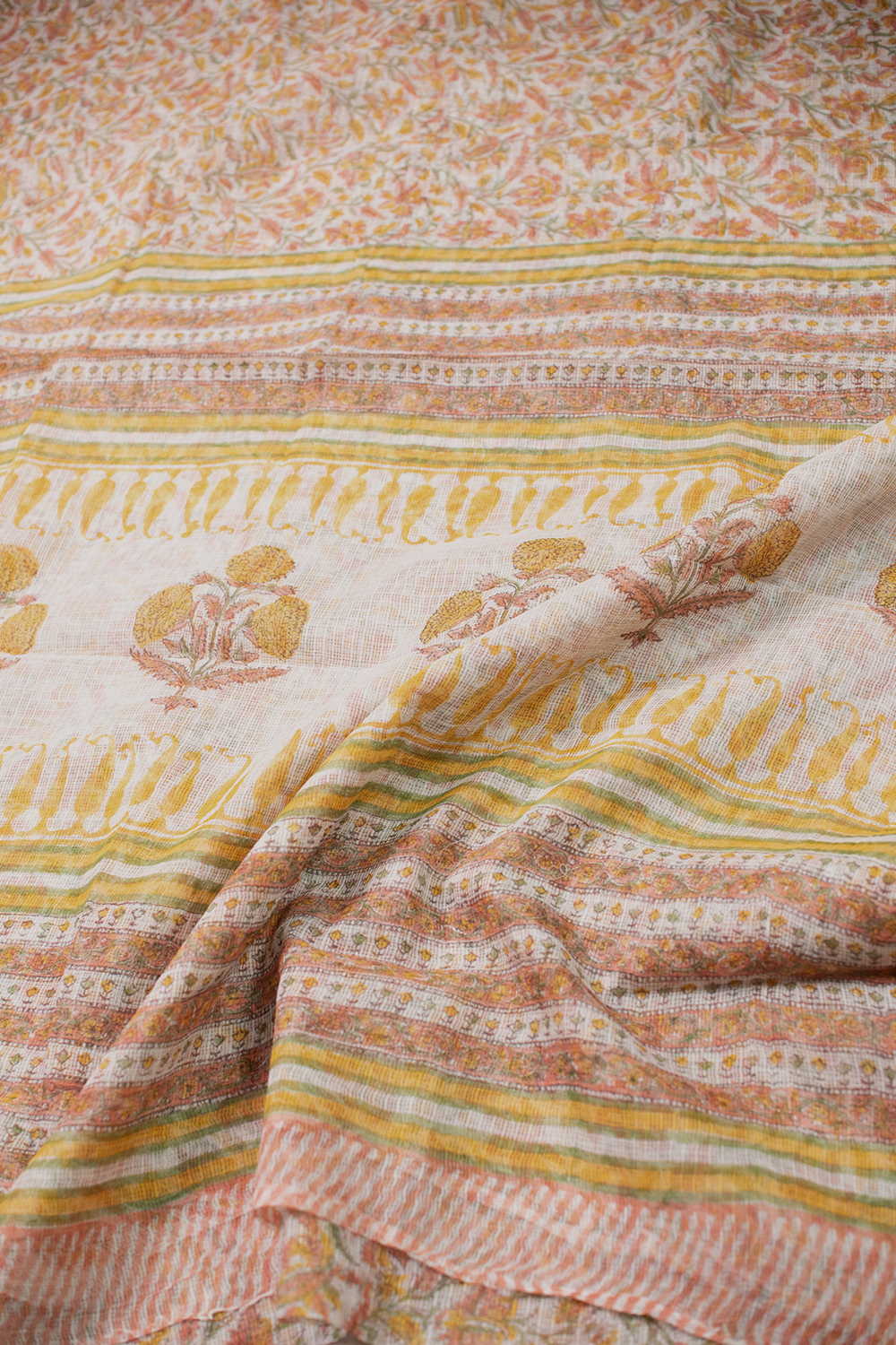 Colored Floral Block Printed Kota Cotton saree - Image 3