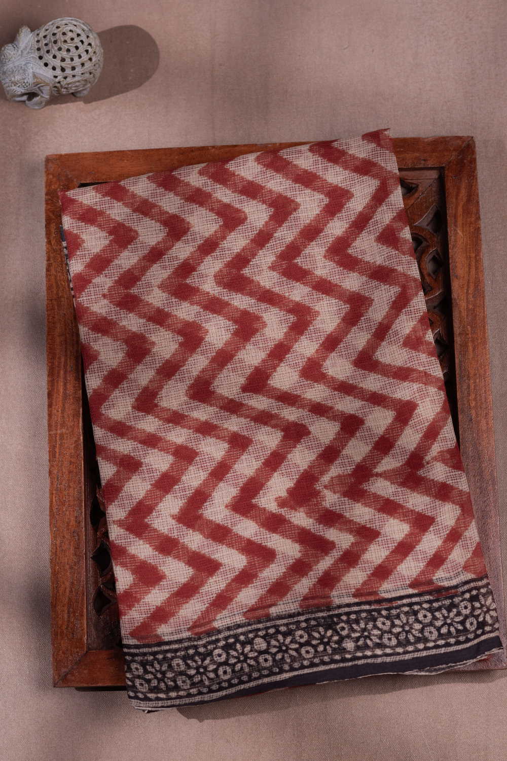 Maroon Chevron Block Printed Kota Cotton saree