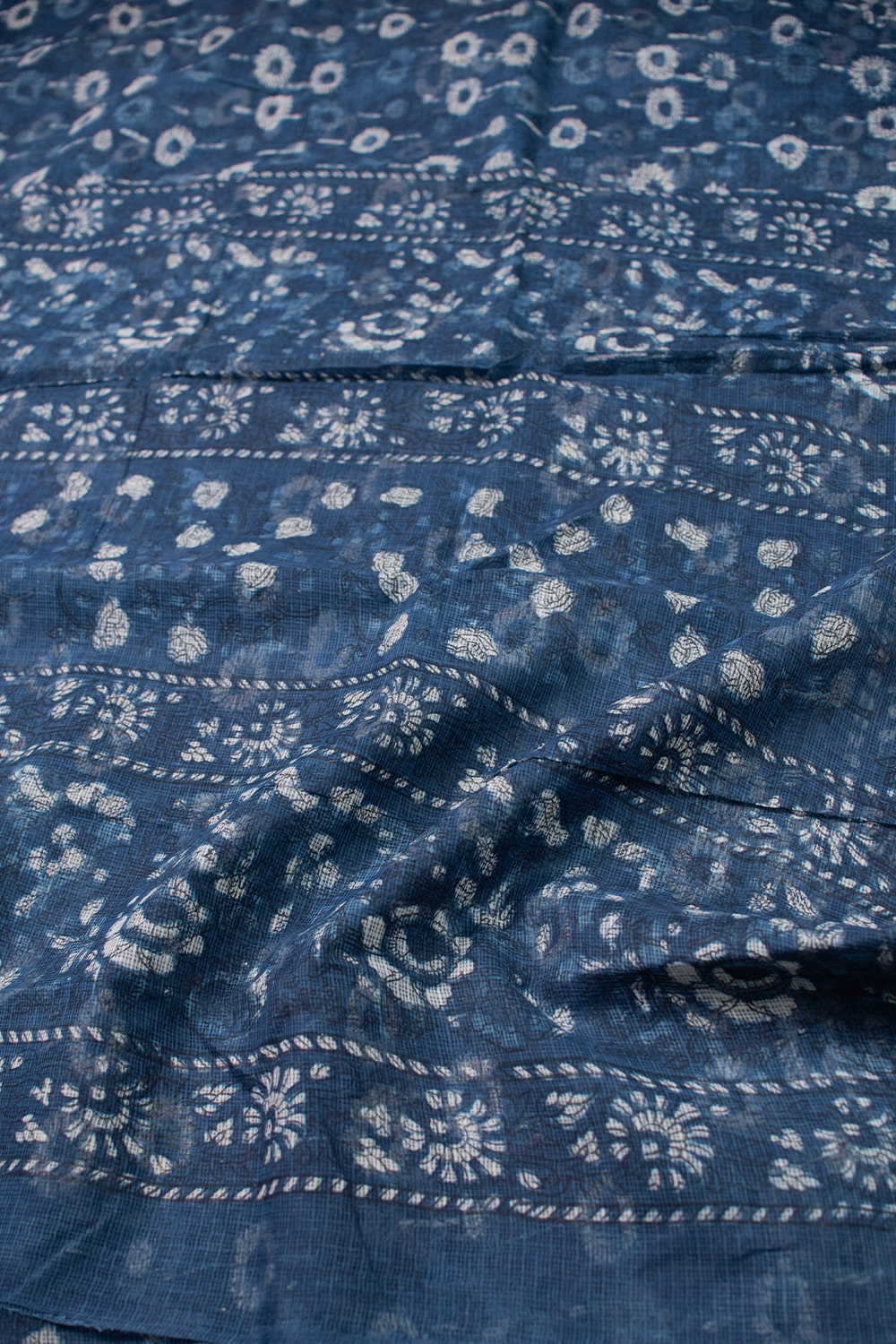 Dull Indigo Block Printed Kota Cotton saree - Image 3