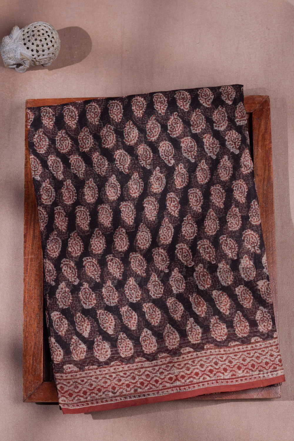 Maroon Buttas - Black Block Printed Kota Cotton saree