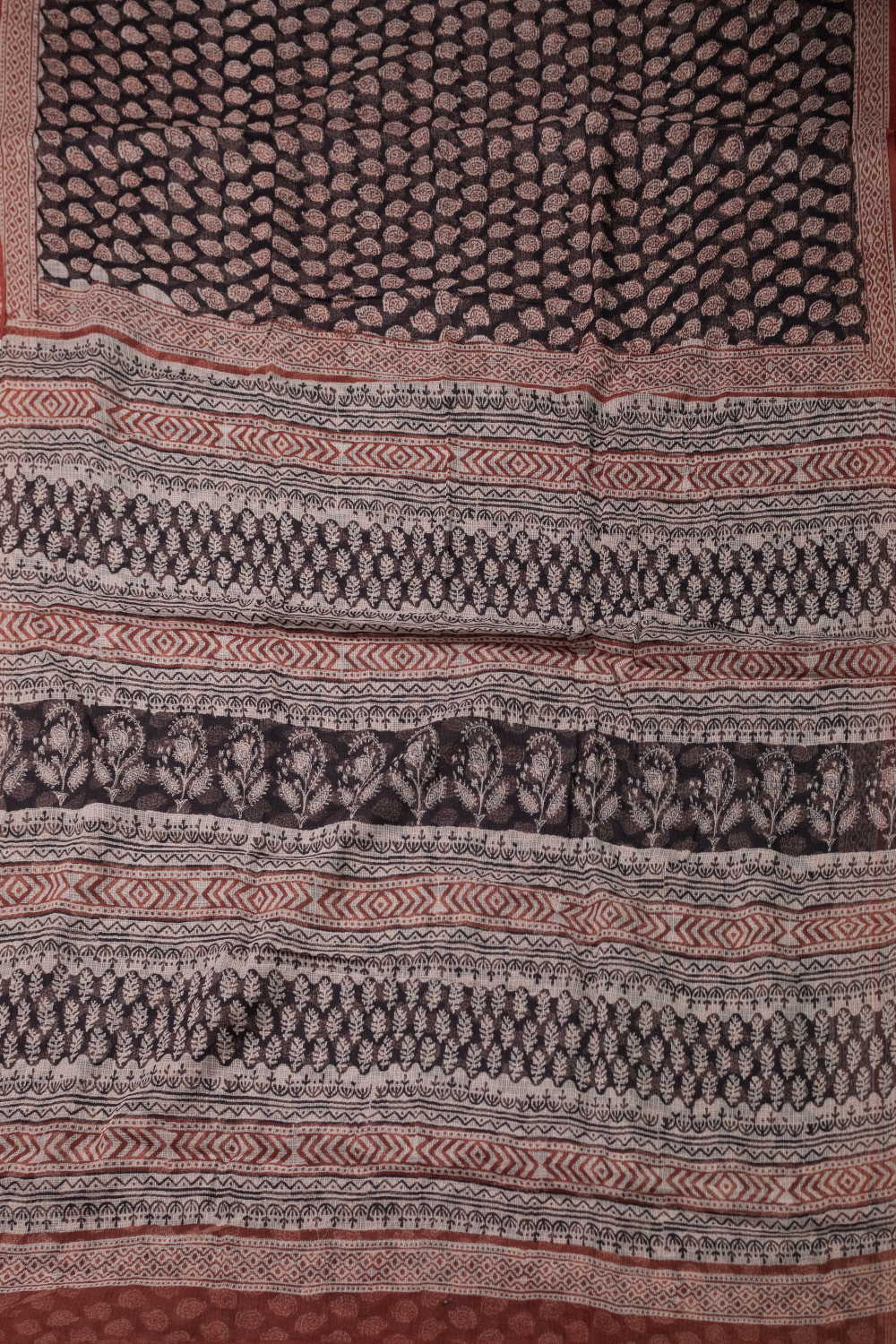 Maroon Buttas - Black Block Printed Kota Cotton saree - Image 2