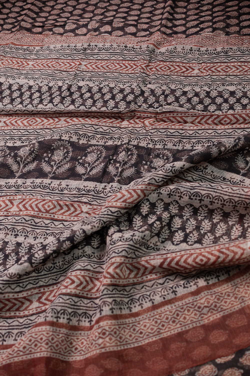 Maroon Buttas - Black Block Printed Kota Cotton saree - Image 3