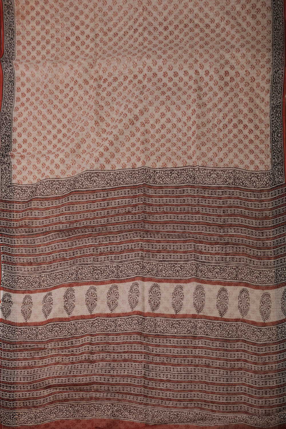 Maroon Buttas - Cream Block Printed Kota Cotton saree - Image 2