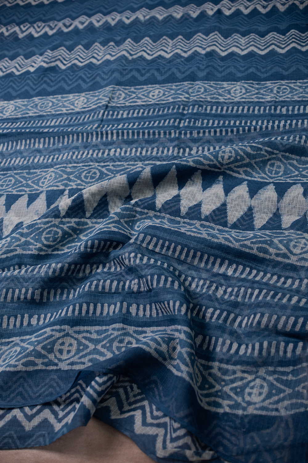 Light Indigo Block Printed Kota Cotton saree - Image 3