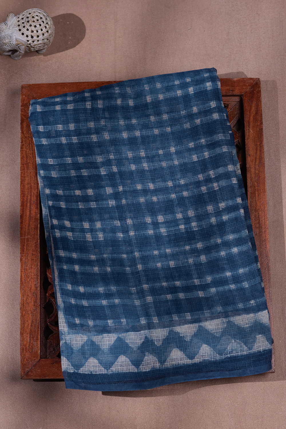 Grid - Indigo Block Printed Kota Cotton saree