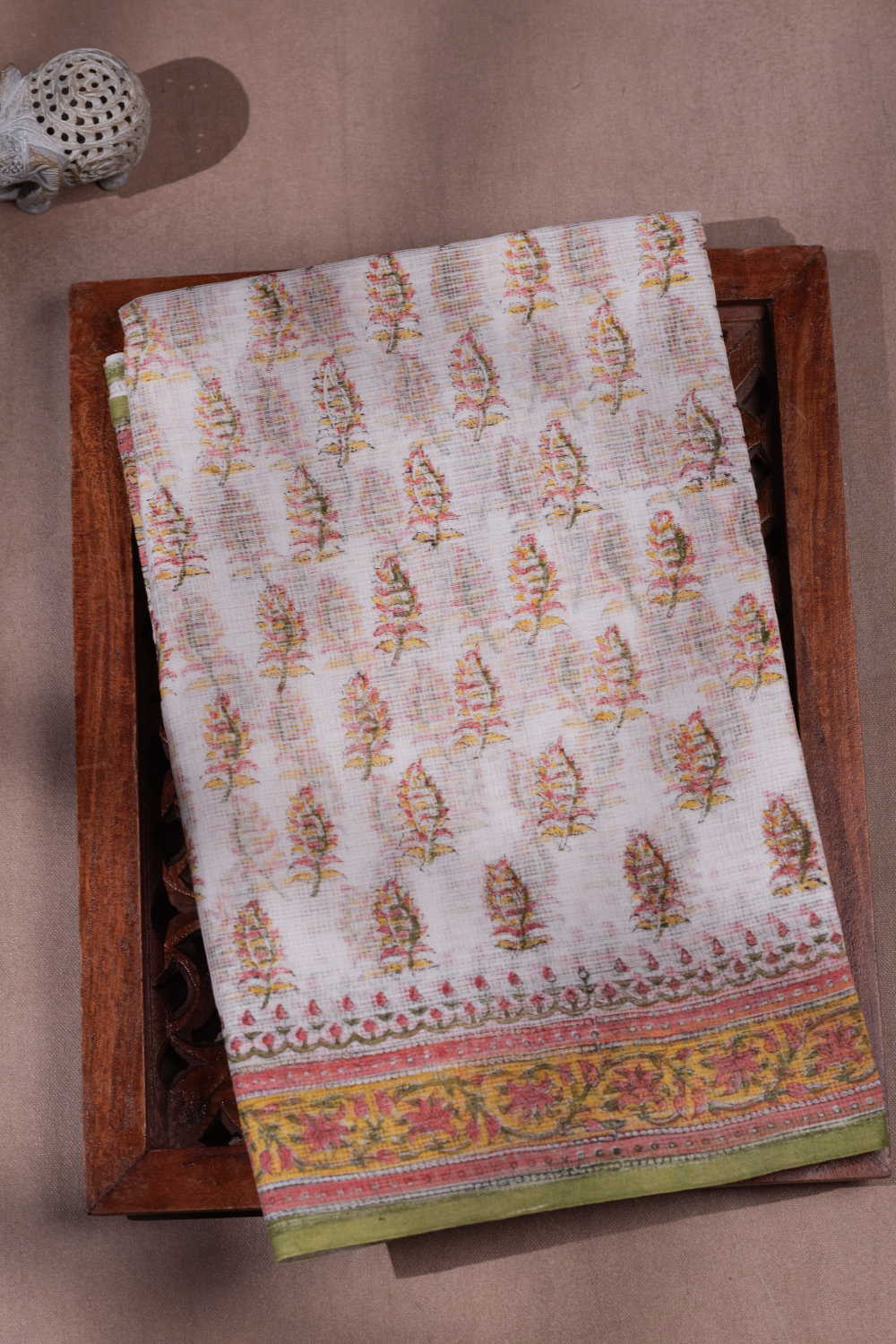 Daisy Cream Block Printed Kota Cotton saree
