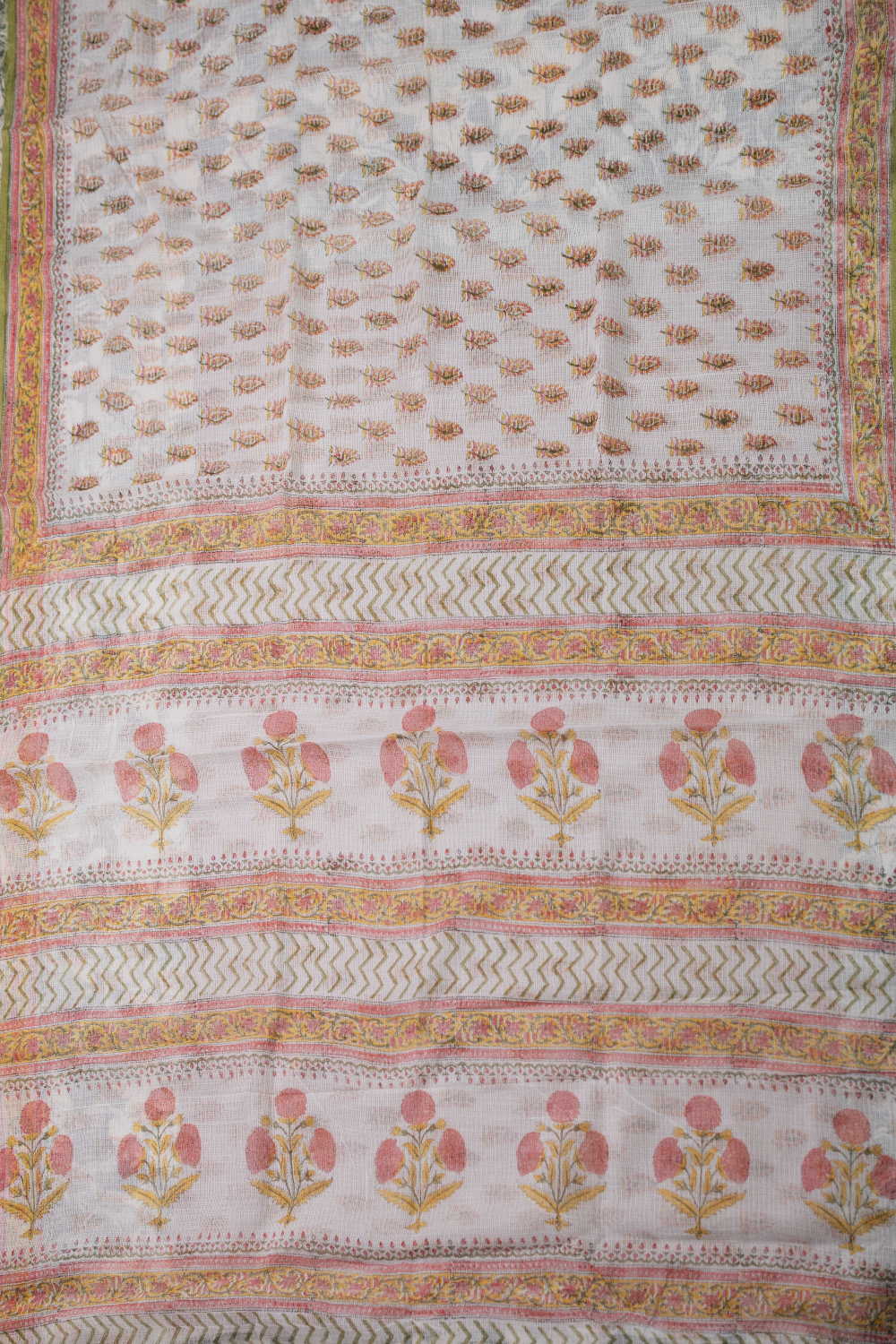 Daisy Cream Block Printed Kota Cotton saree - Image 2