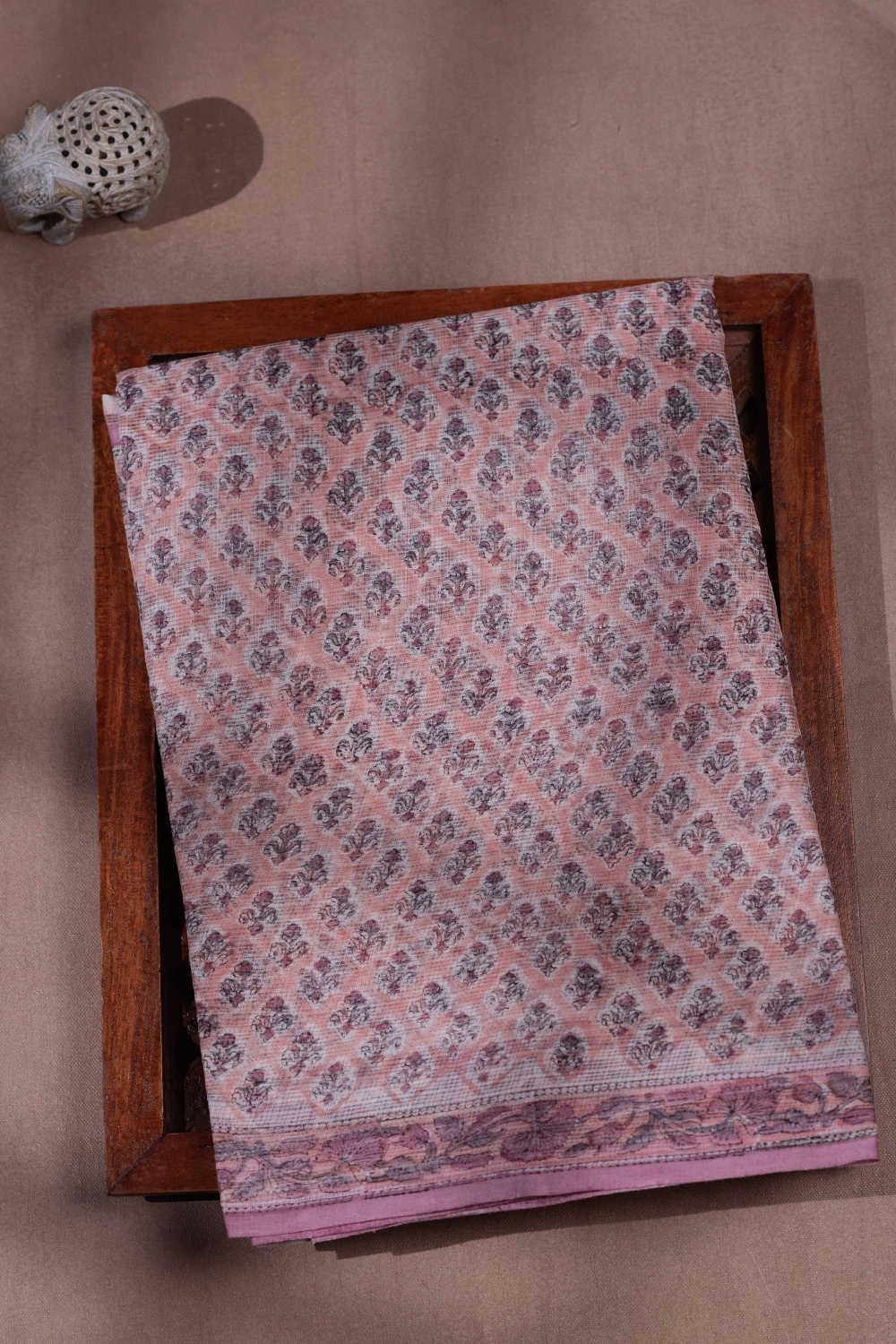Soft Pink Block Printed Kota Cotton saree