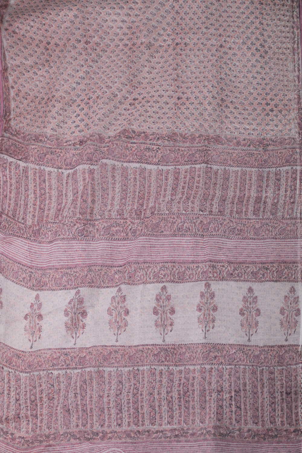 Soft Pink Block Printed Kota Cotton saree - Image 2