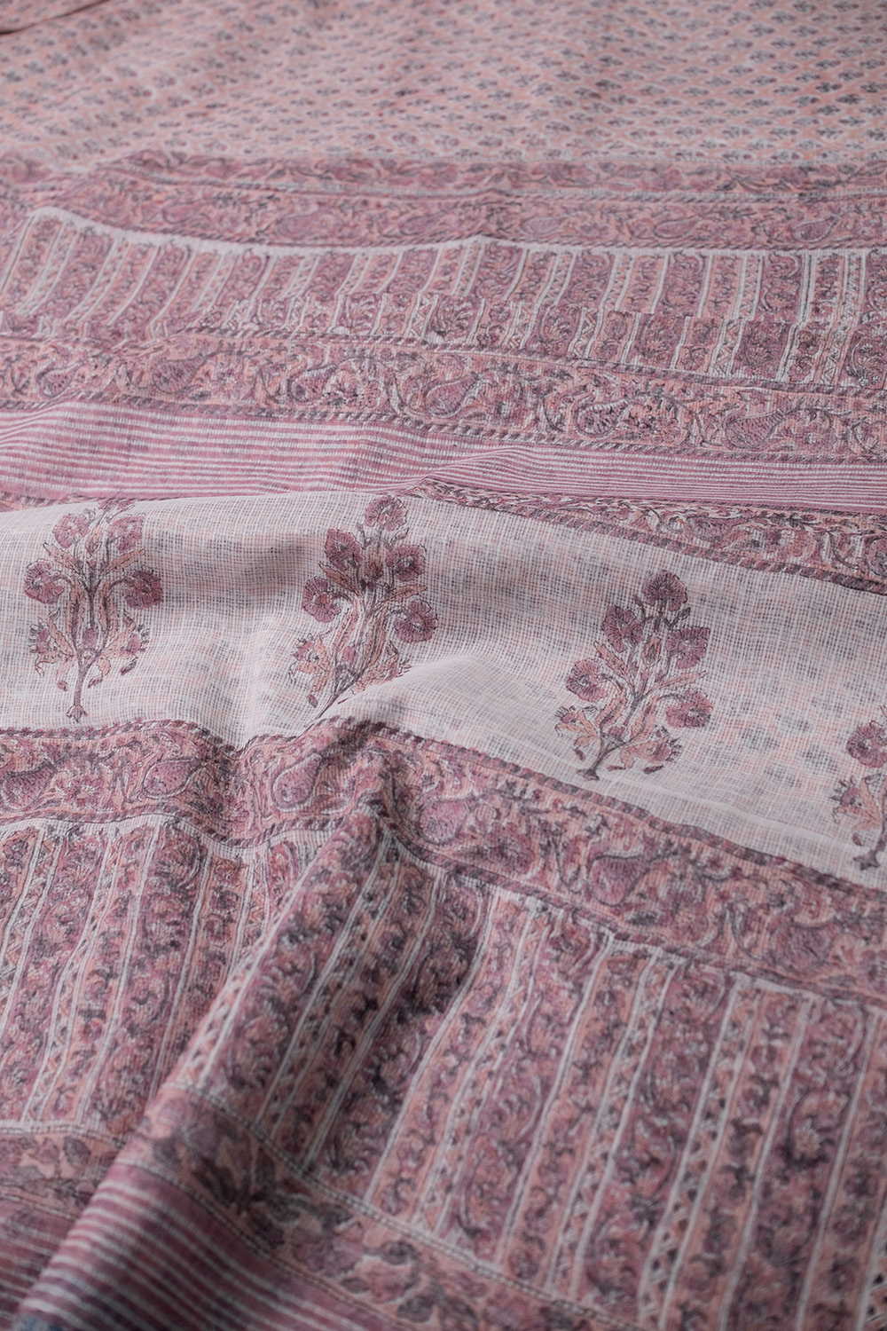 Soft Pink Block Printed Kota Cotton saree - Image 3