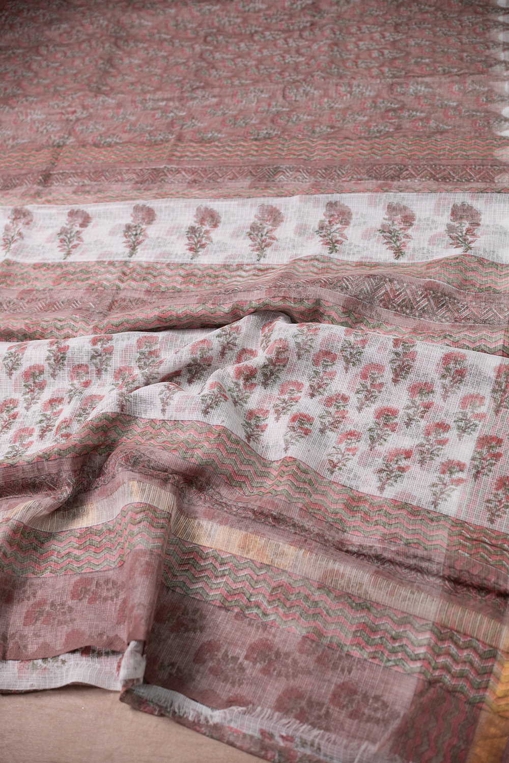 Rusted Purple Block Printed Kota Cotton saree - Image 3