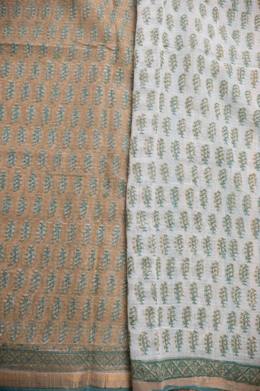 Sage Green Block Printed Kota Cotton saree - Image 4