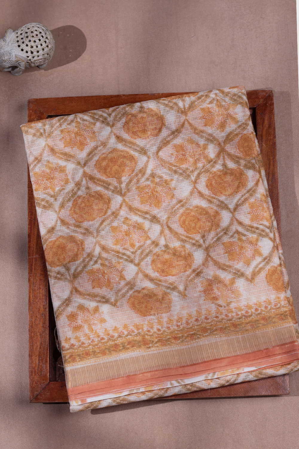 Patterned Design - Cream Block Printed Kota Cotton saree