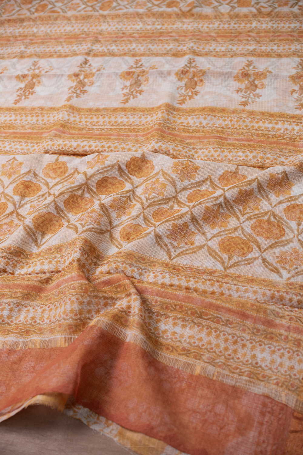 Patterned Design - Cream Block Printed Kota Cotton saree - Image 3