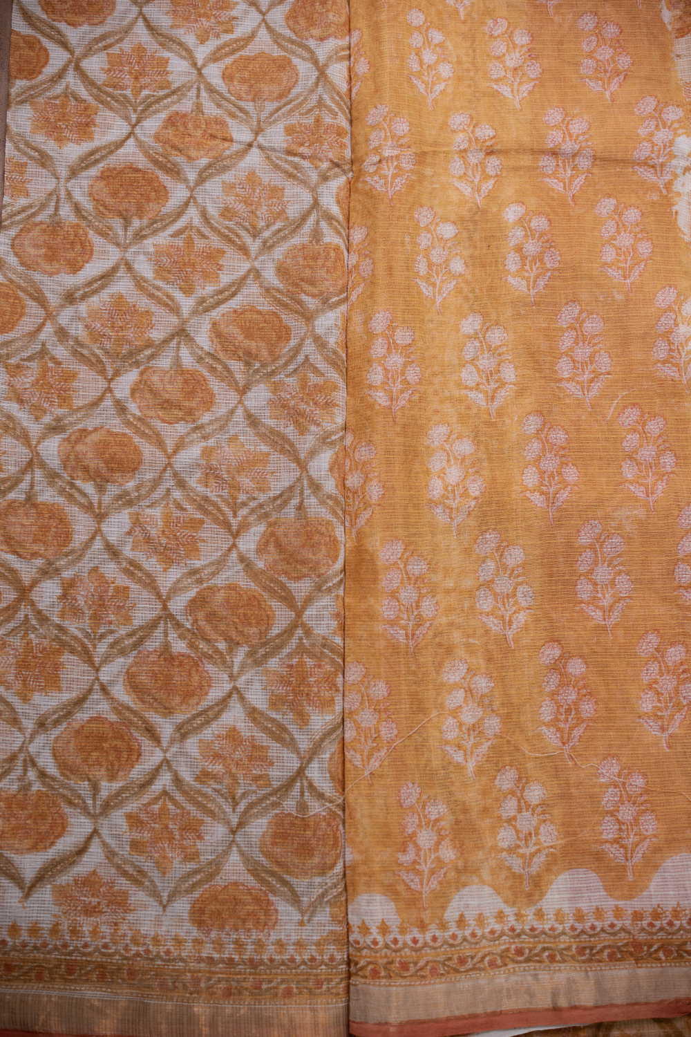 Patterned Design - Cream Block Printed Kota Cotton saree - Image 4