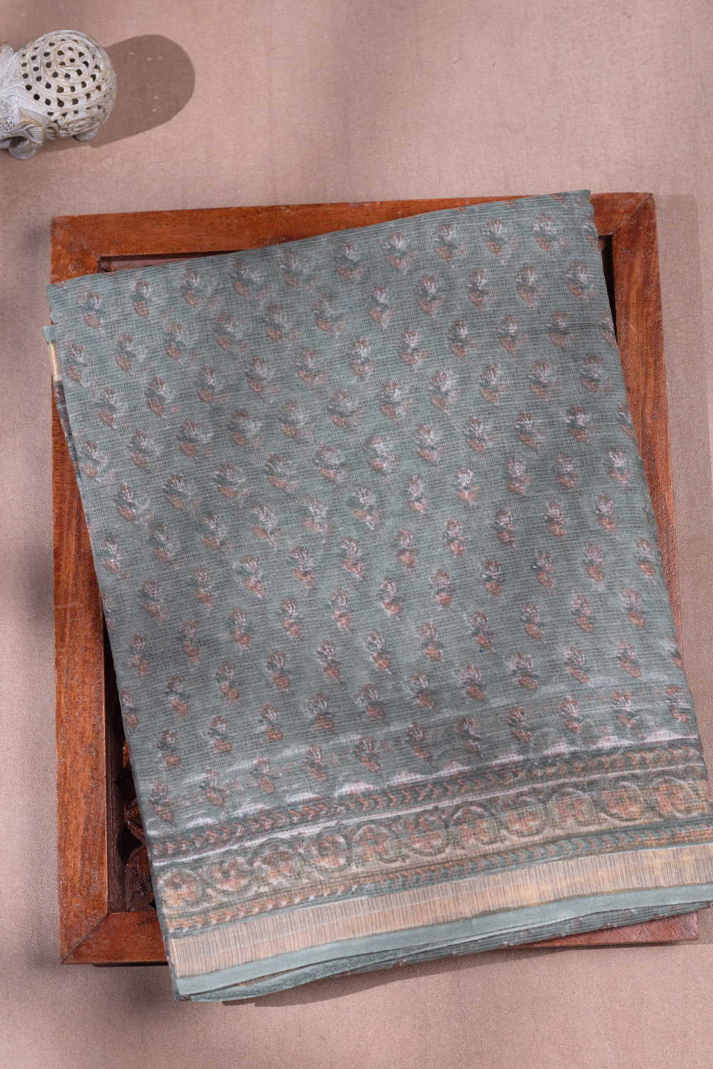 Floral Motifs on Green Block Printed Kota Cotton saree
