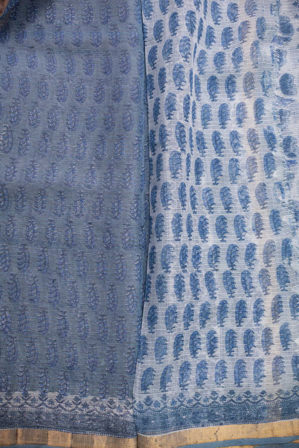 Pale Blue Block Printed Kota Cotton saree - Image 4