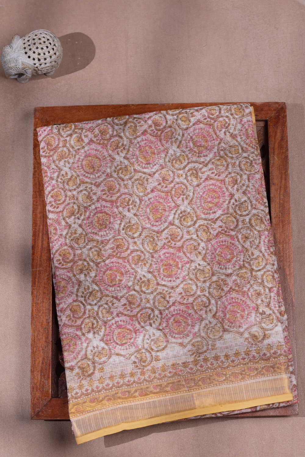 Dense Pattern on Cream Block Printed Kota Cotton saree