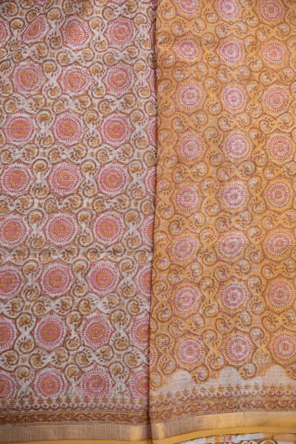 Dense Pattern on Cream Block Printed Kota Cotton saree - Image 4
