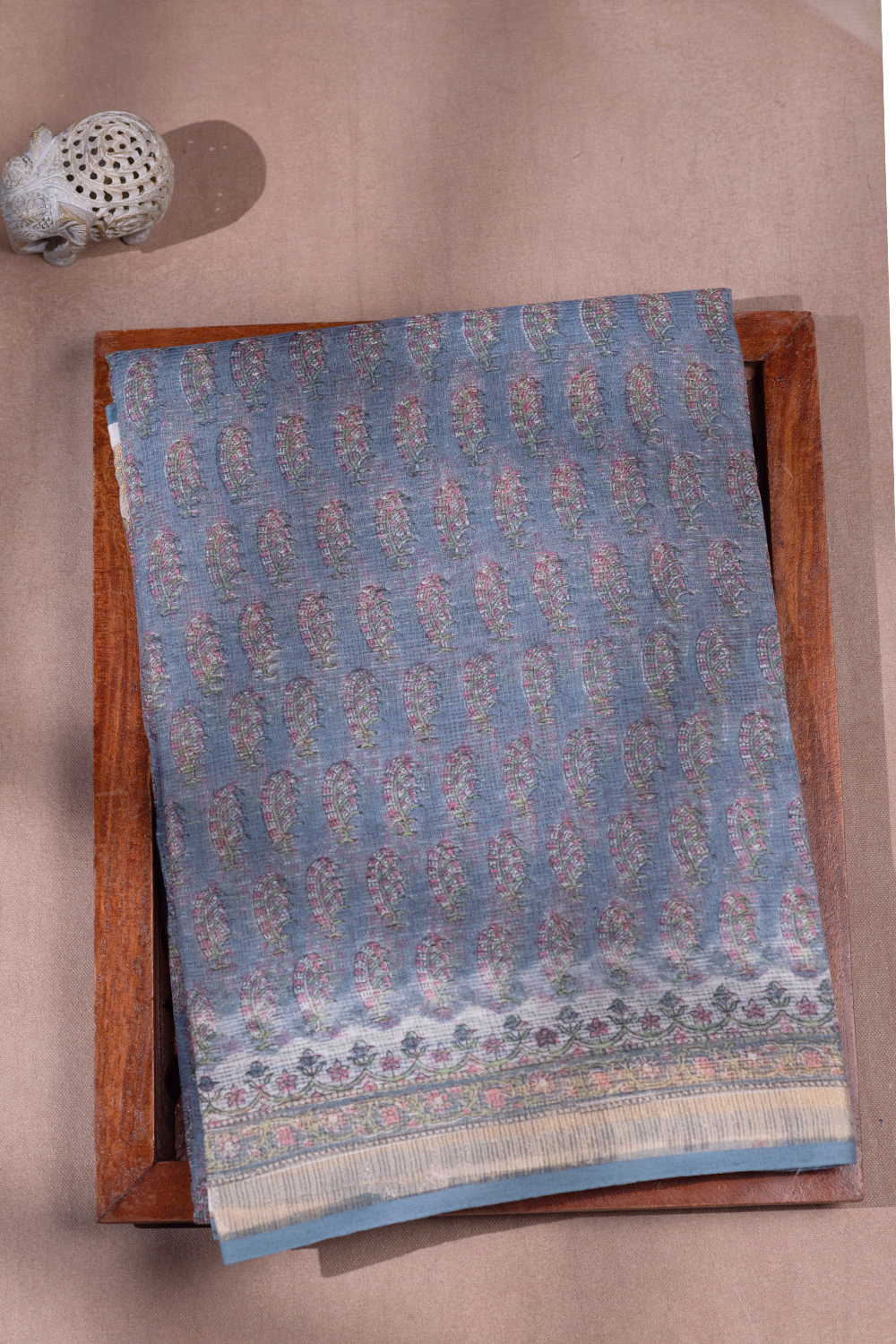 Rusted Blue Block Printed Kota Cotton saree