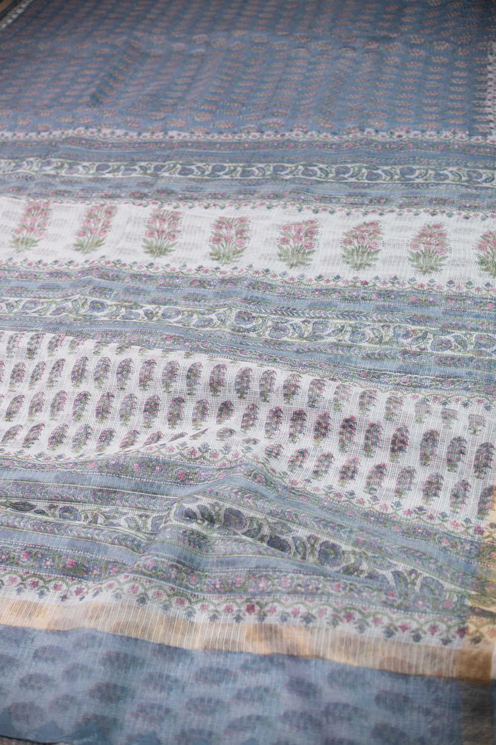 Rusted Blue Block Printed Kota Cotton saree - Image 3