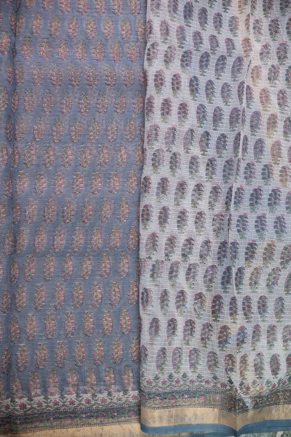 Rusted Blue Block Printed Kota Cotton saree - Image 4