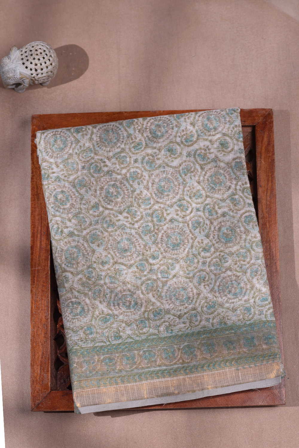 Delicate Design on Cream Block Printed Kota Cotton saree