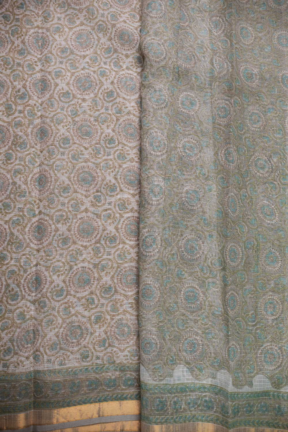 Delicate Design on Cream Block Printed Kota Cotton saree - Image 4