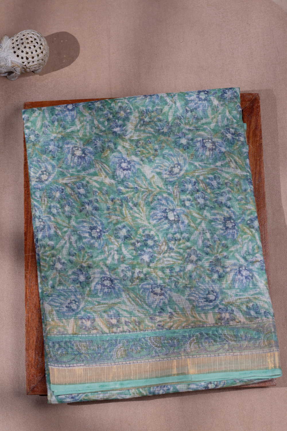 Floral Garden - Green Block Printed Kota Cotton saree