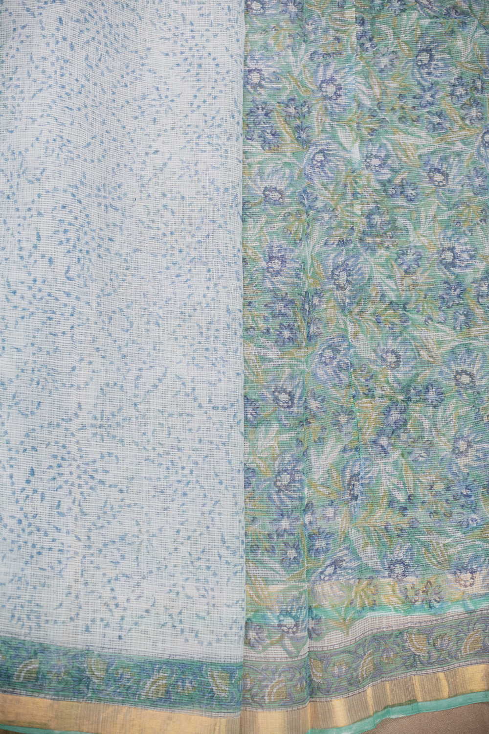 Floral Garden - Green Block Printed Kota Cotton saree - Image 4