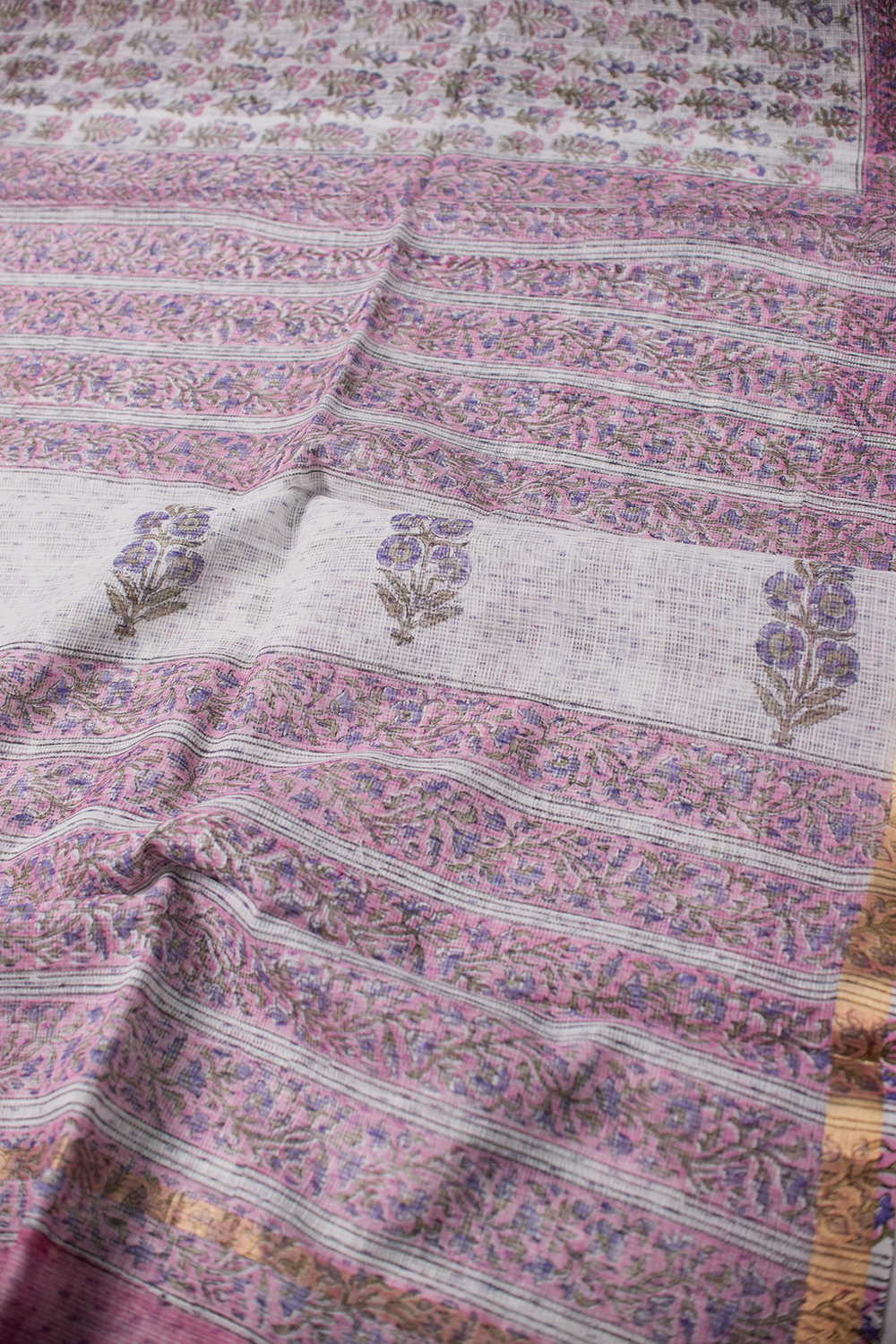 Cream- Block Printed Kota Cotton saree - Image 3