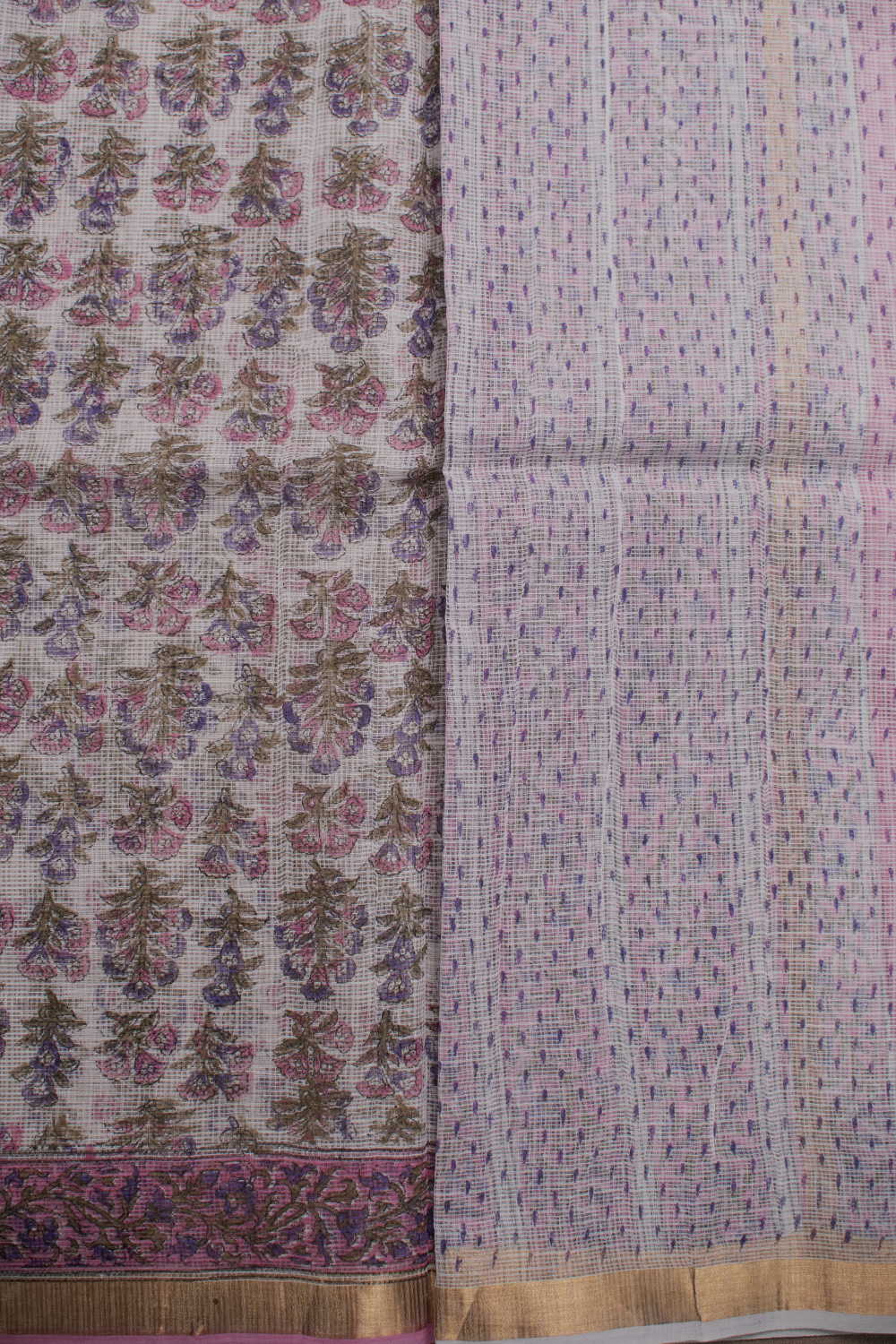Cream- Block Printed Kota Cotton saree - Image 4