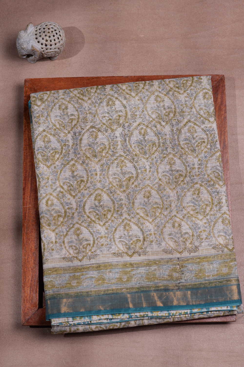 Creamy Patterned Block Printed Kota Cotton saree