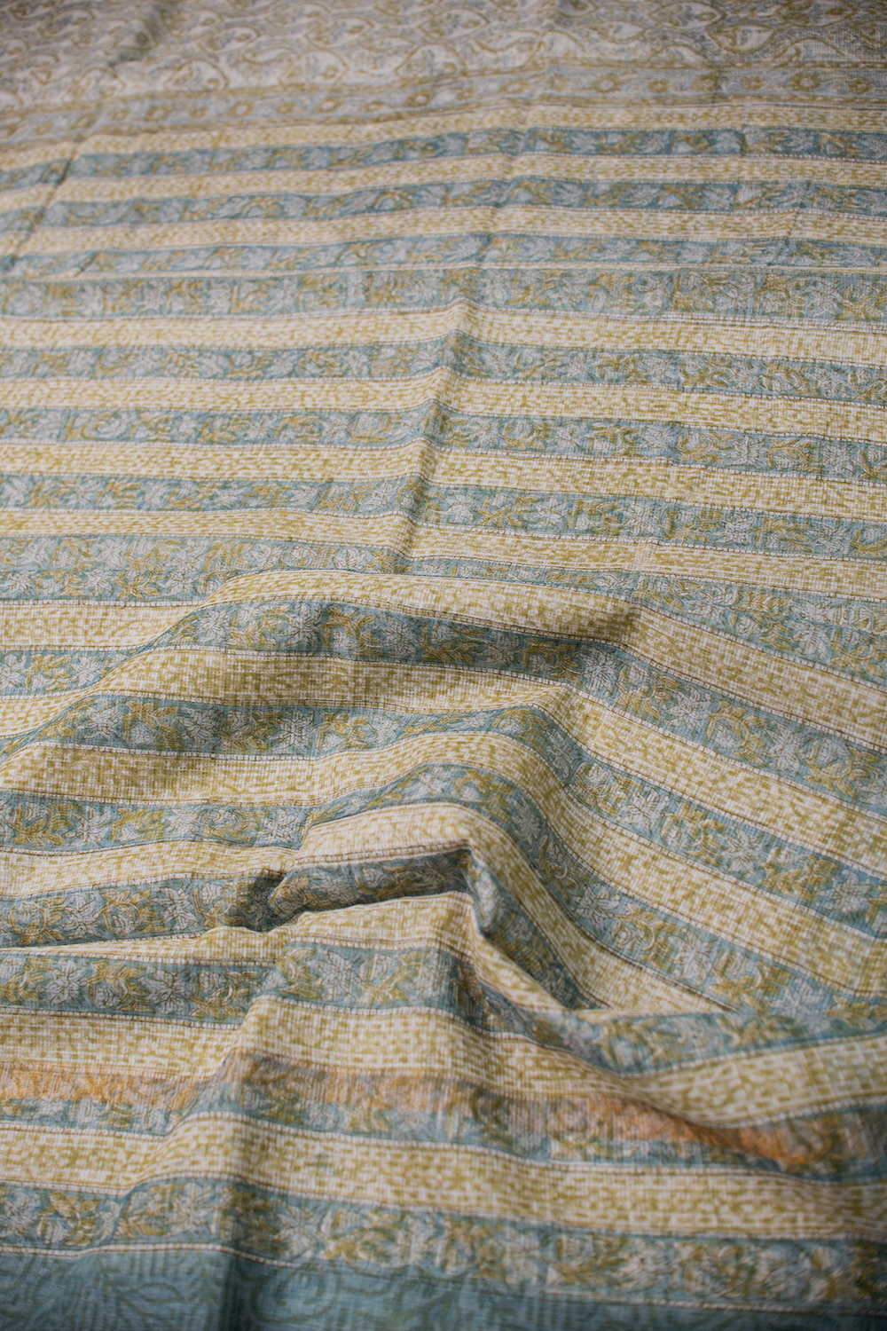 Creamy Patterned Block Printed Kota Cotton saree - Image 3