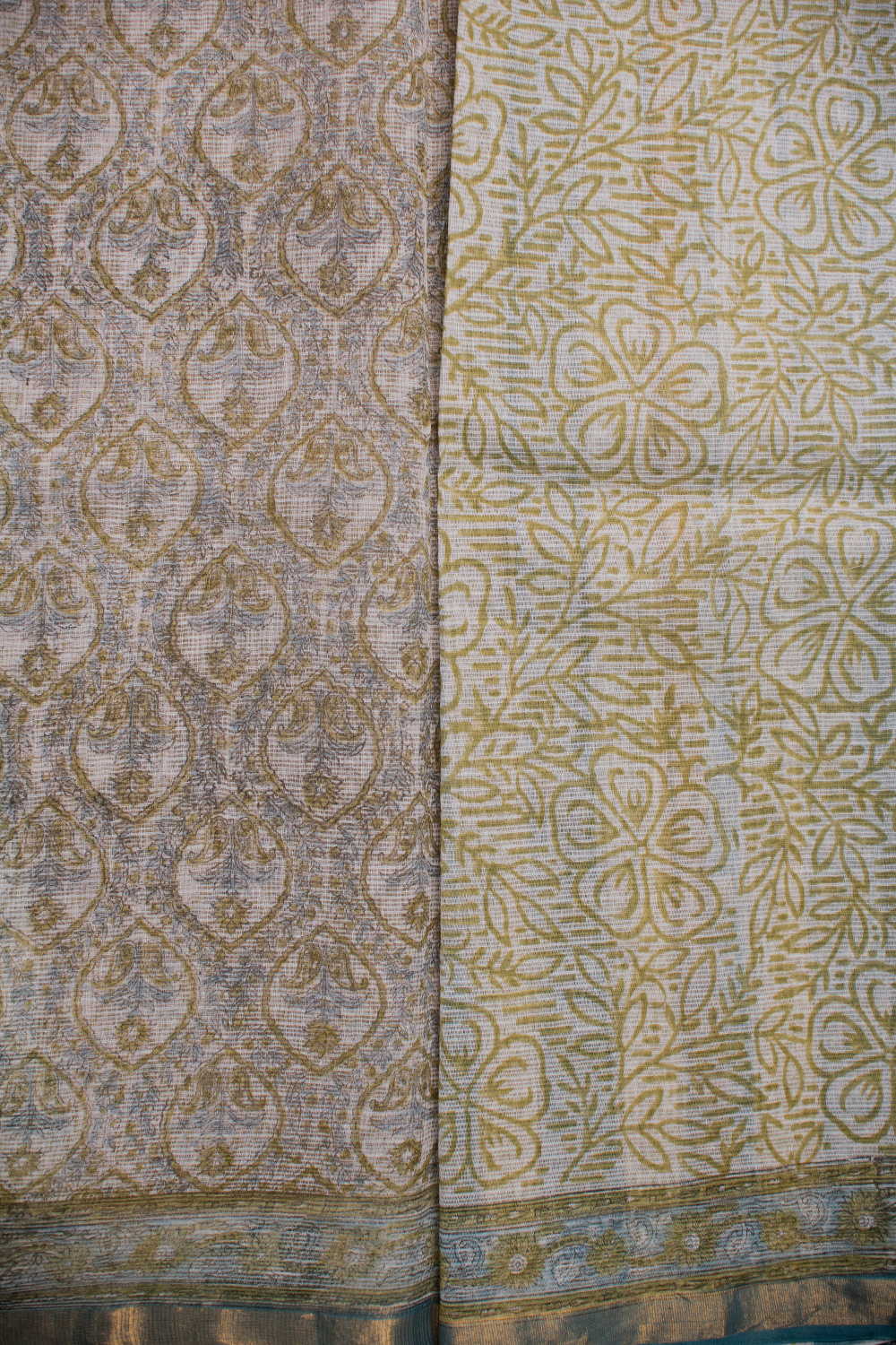 Creamy Patterned Block Printed Kota Cotton saree - Image 4