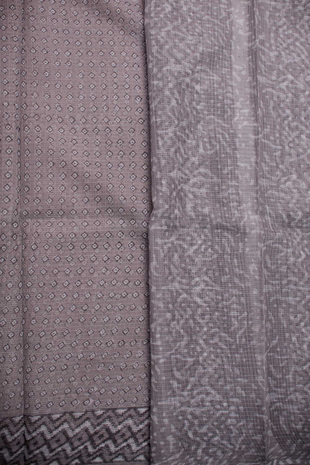 Tiny Motifs on Grey Block Printed Kota Cotton saree - Image 4