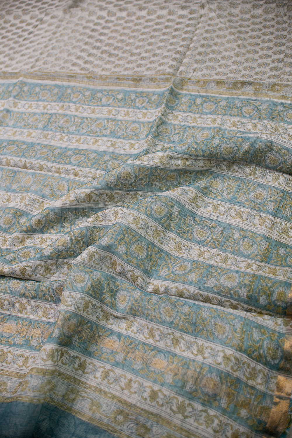 Motifs on Cream Block Printed Kota Cotton saree - Image 3